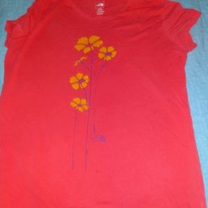 The north face size women's large t shirt coral in color